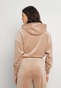 Karl Kani SMALL SIGNATURE CROP VELVET HOODIE - Kapuzenpullover - Dark Sand, Damen -Outlet KARL KANI Store 65a3e9ad1ed94d5d89bdb297c8af136b