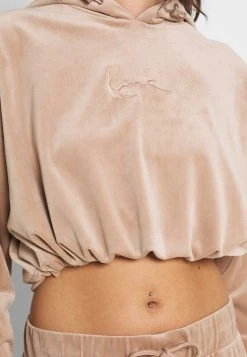 Karl Kani SMALL SIGNATURE CROP VELVET HOODIE - Kapuzenpullover - Dark Sand, Damen -Outlet KARL KANI Store 7d32848ed7df48fe92f9381f9921bc8b