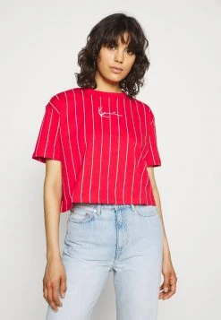 Karl Kani SMALL SIGNATURE SHORT PINSTRIPE TEE - T-Shirt Print - Red, Damen